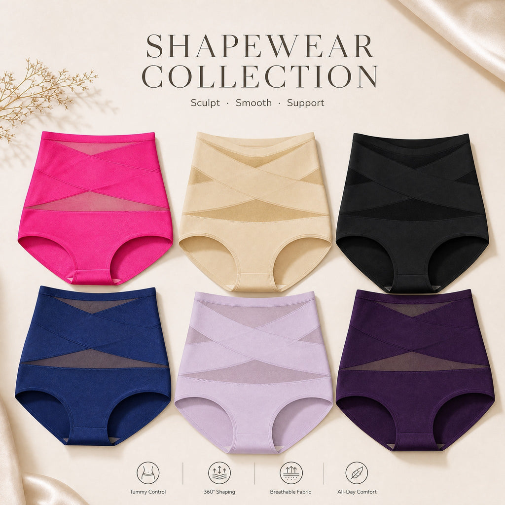 🌸Last Day-Buy 2 Get 3 Packs✨Plus-Size High-Waist Cross Tummy Control Panties